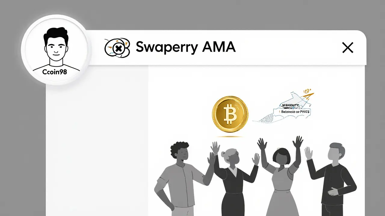 Sketch of AMA chat showing participants and a gold USDT prize award.