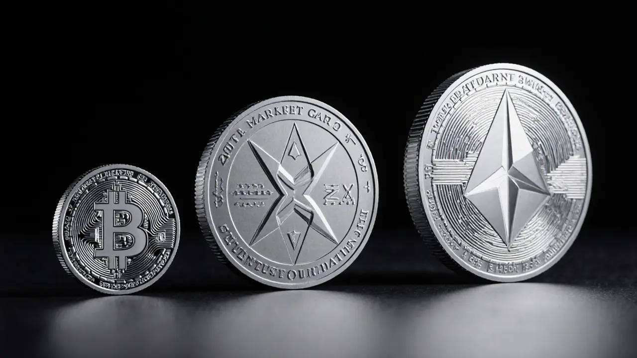 Three coins of varying sizes showing BIZA's minimal scale