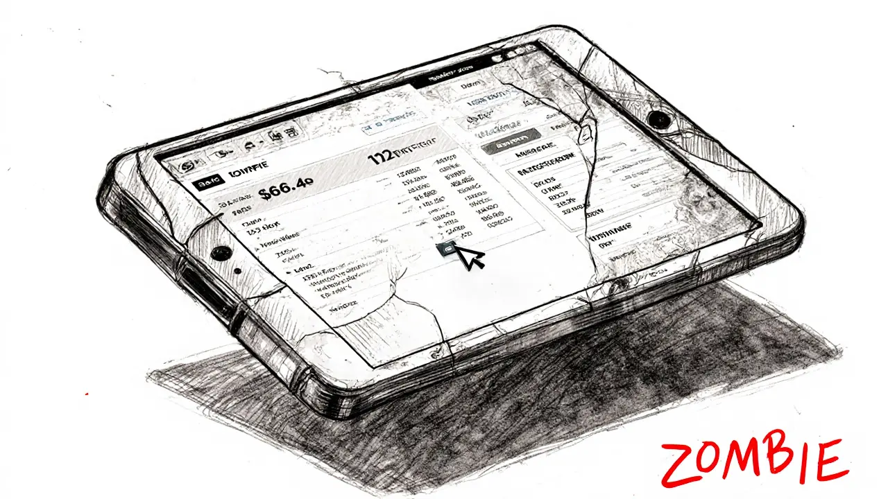 Dead DeFi dashboard showing minimal activity, cursor hovering over unresponsive stake button.