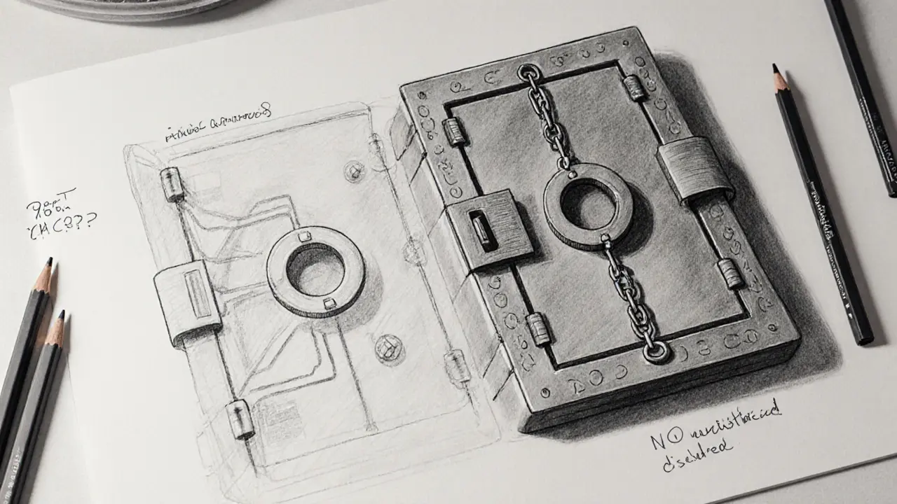 Dual vault design sketch with hot and cold storage, annotated with unanswered security questions.