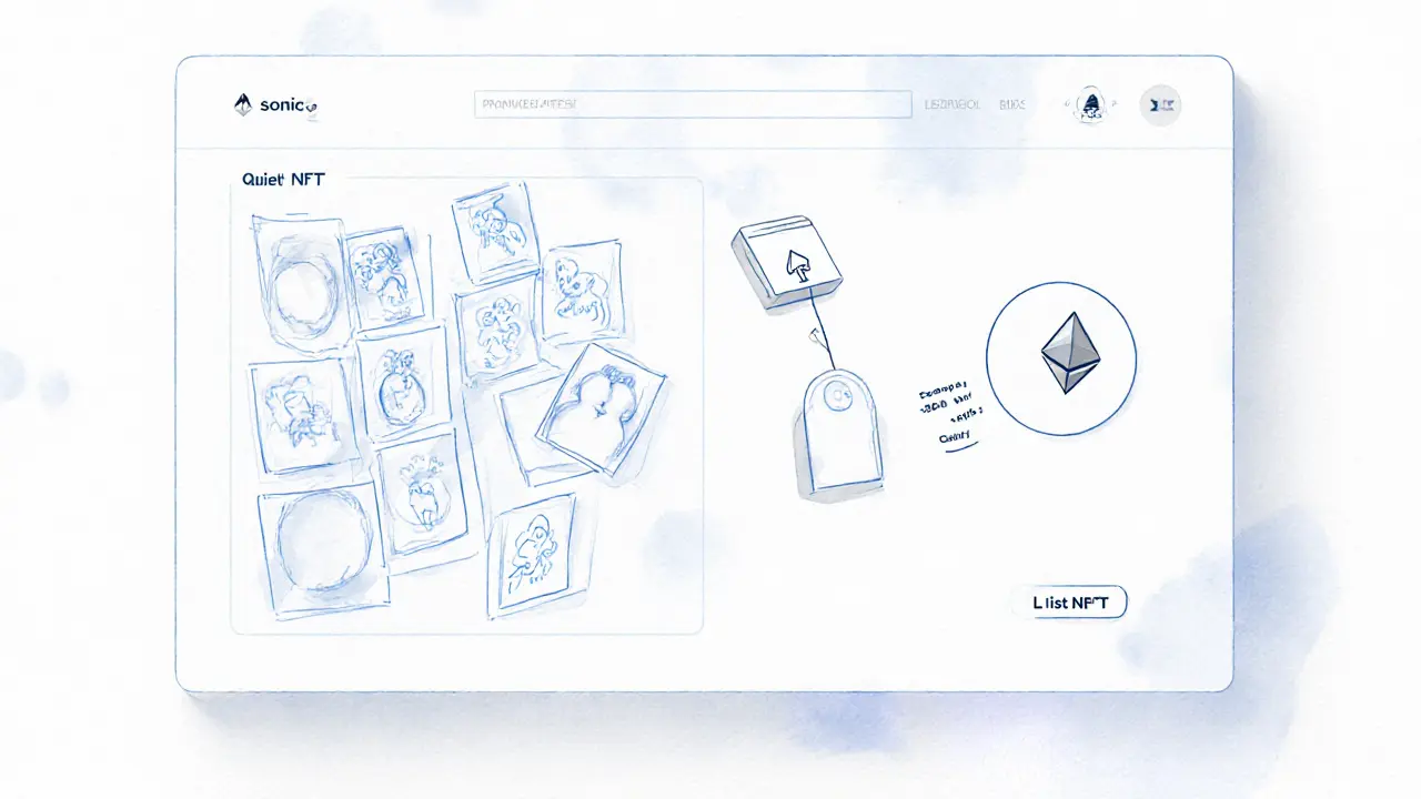 Empty NFT marketplace dashboard on Sonic blockchain with isolated artist wallet connection