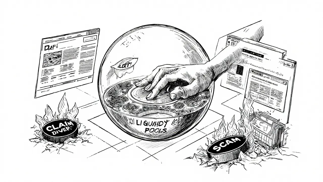 Glass sphere ecosystem with liquidity and governance, scam sites destroyed outside