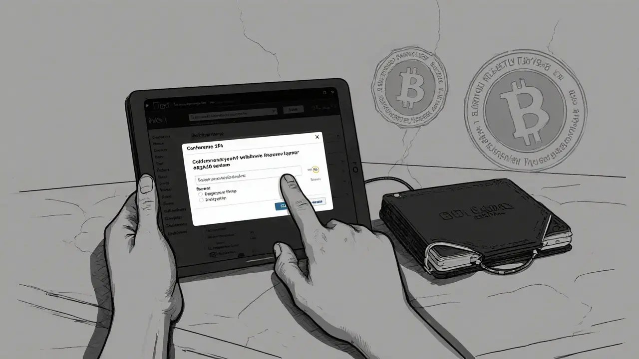 User interacting with a web platform and cold wallet, surrounded by security and compliance elements.