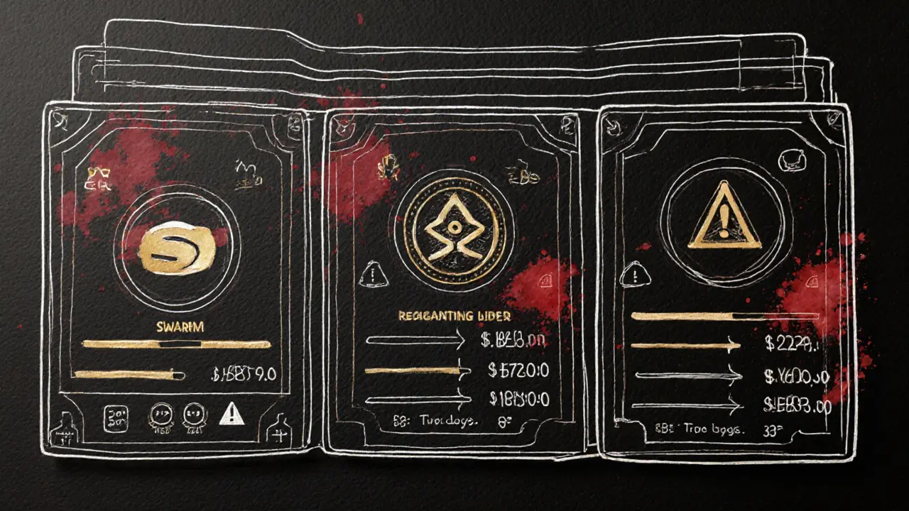 Wallet interface sketch with crypto storage platforms and volatility warning symbols.