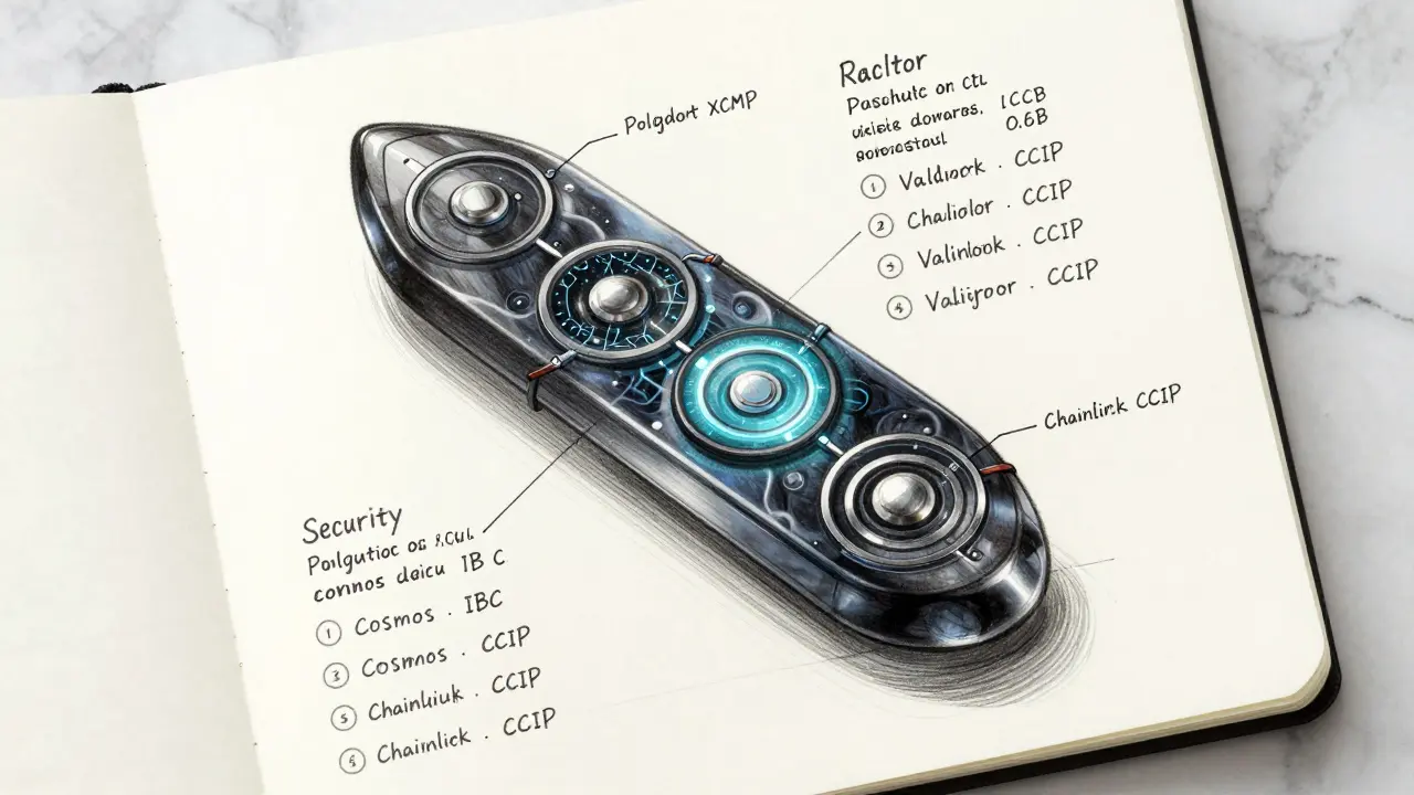An obsidian obelisk with interconnected rings symbolizing next-gen blockchain interoperability.