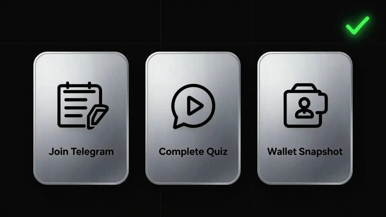 Digital dashboard with three interactive airdrop task buttons in metallic design.