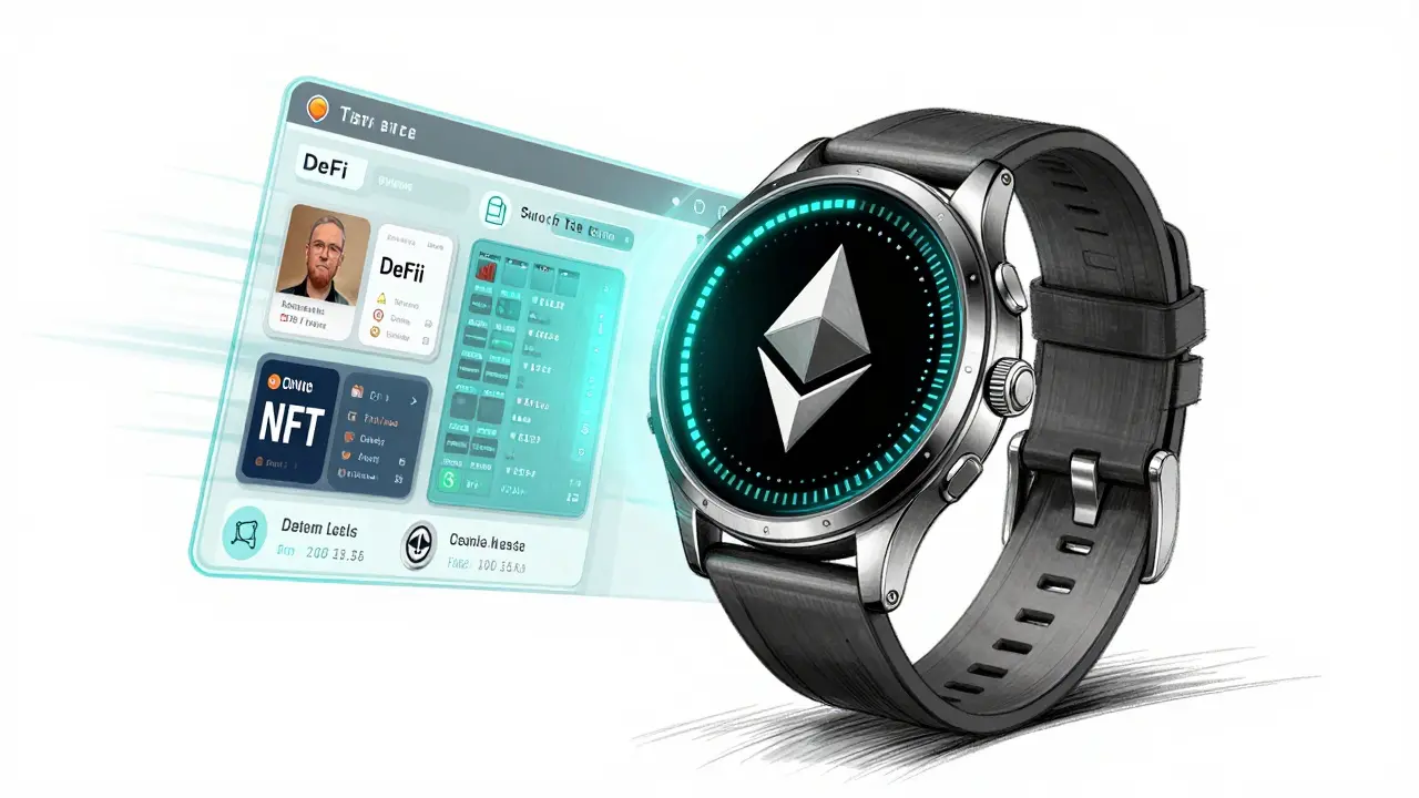 Ethereum block watch with 12-second pulse and DeFi app streams.