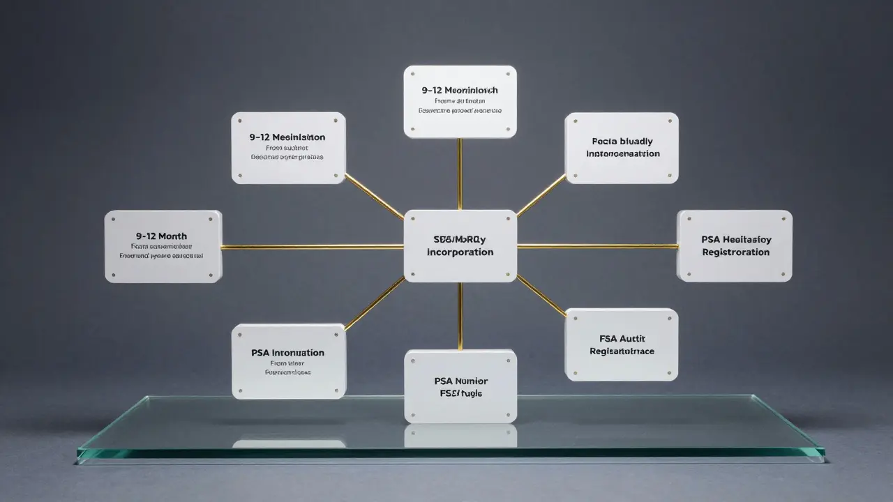 Modular desktop sculpture illustrating the PSA registration journey with interlocking components