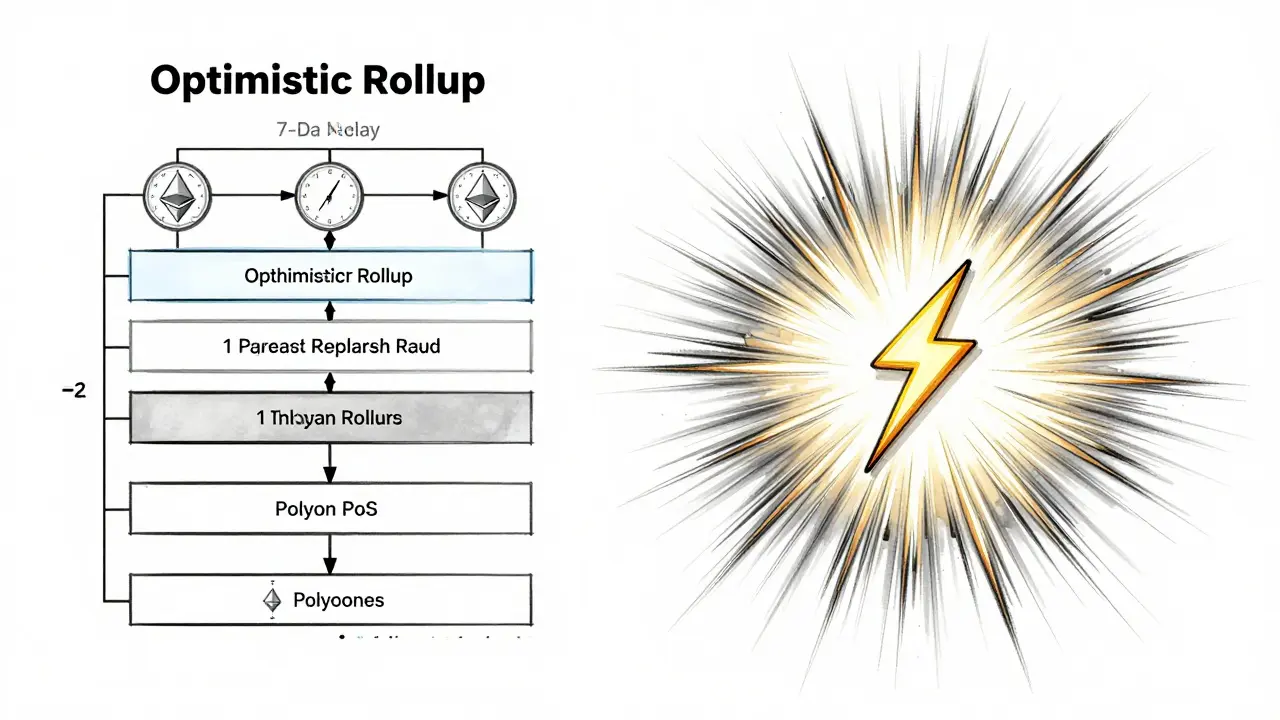 User interface sketch comparing slow Layer 2 transaction flow versus fast sidechain bursts