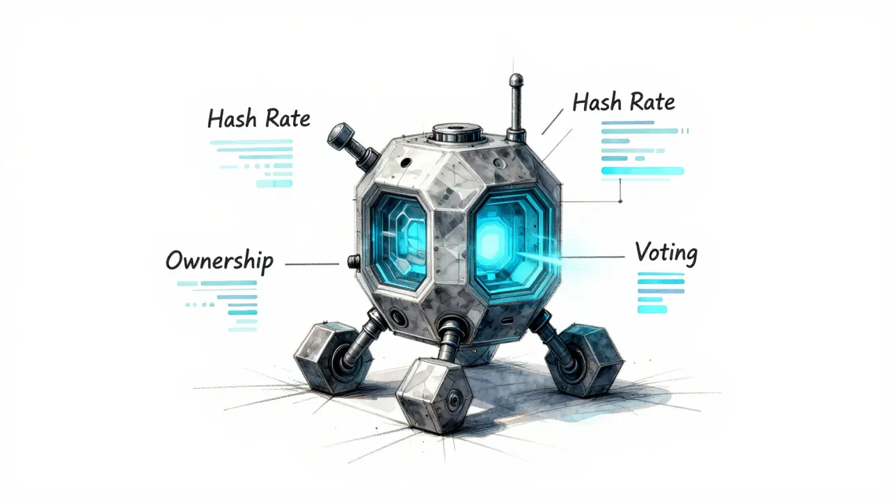 Abstract NFT icon representing synthetic mining power with glowing cores