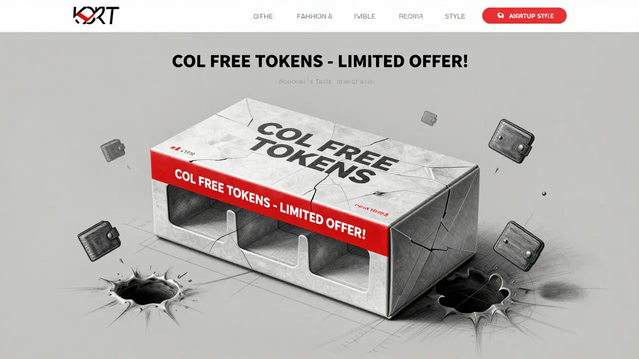 Fake airdrop product box with empty slots and black hole pulling in wallets.