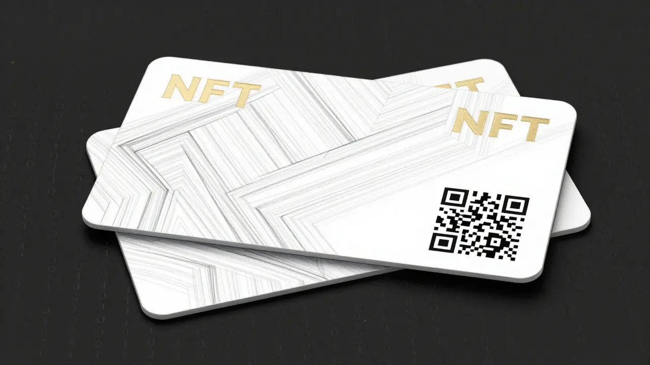 Premium NFT membership card with embossed patterns and embedded QR code