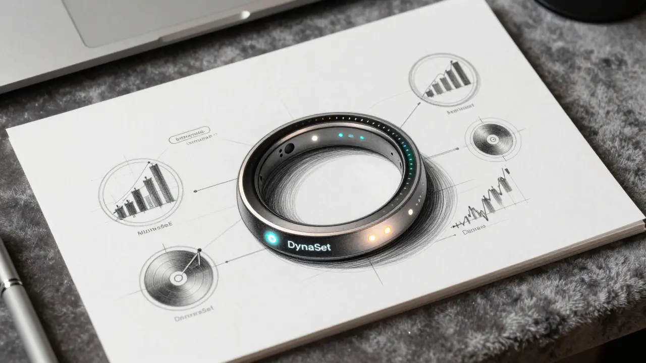Wearable ring device with LED indicators showing real-time crypto portfolio performance.