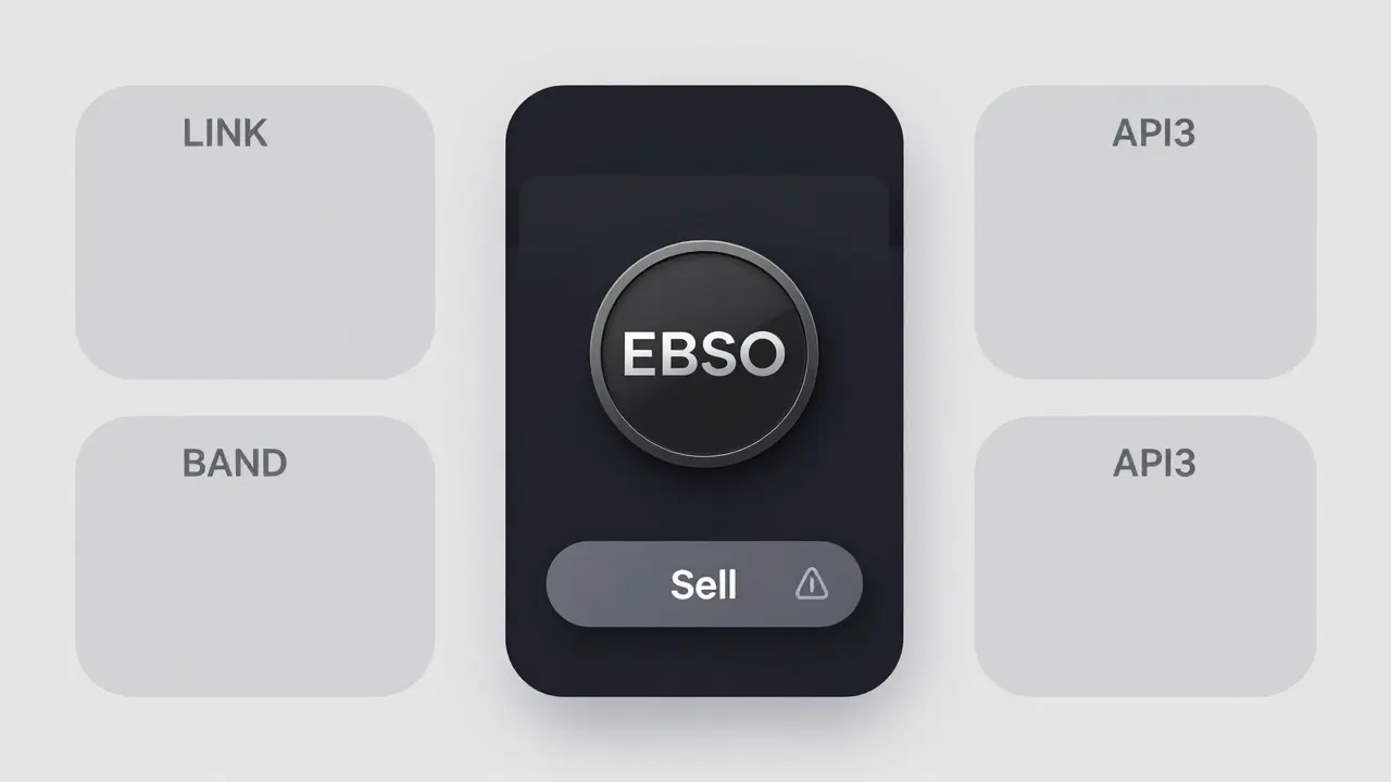A digital wallet showing only the EBSO token as inactive, surrounded by empty slots for active crypto tokens.