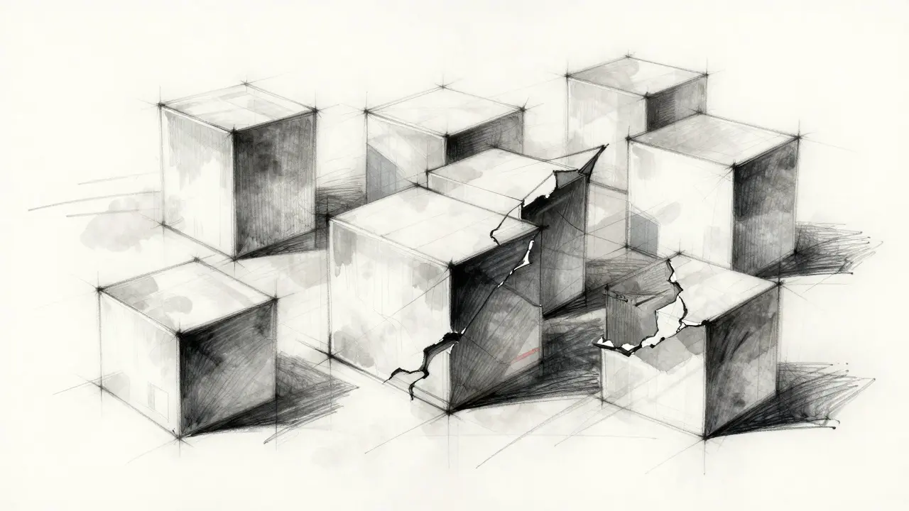 Abstract sketch showing fragmented geometric market blocks