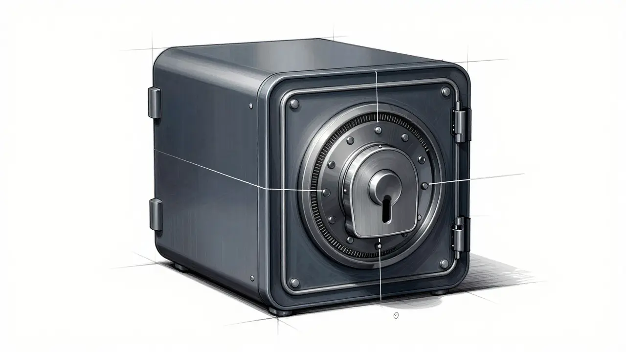 Design drawing of a digital security vault with connection lines.