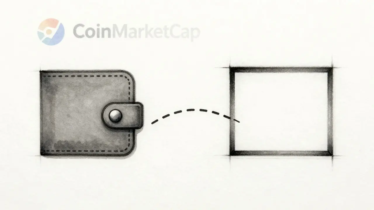 Disconnected interface showing CoinMarketCap logo and blank NFT frame with a broken connection line.