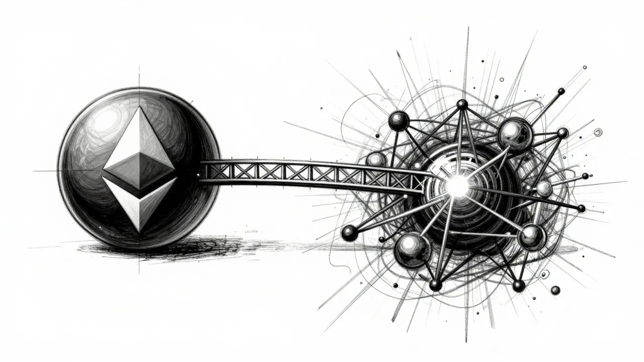 Conceptual design sketch showing the bridge between Ethereum and the Blast network.