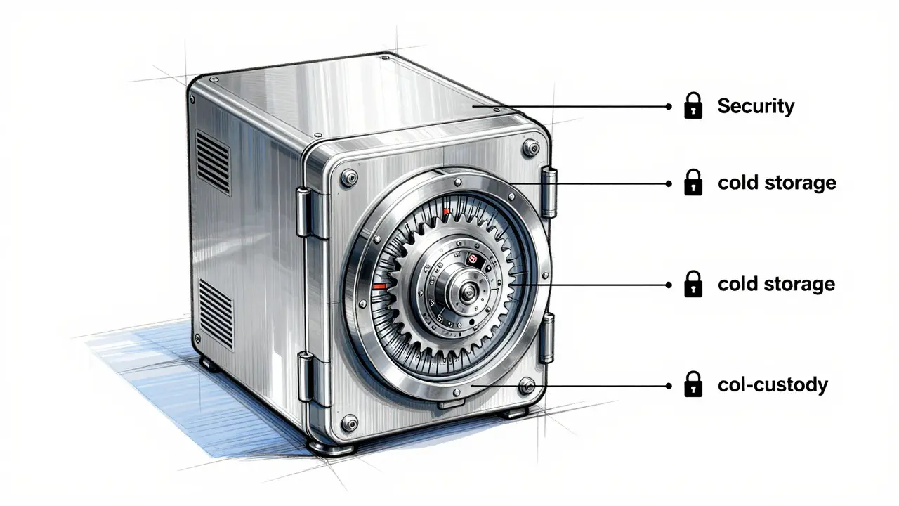 Detailed technical drawing of a secure hardware wallet for cryptocurrency storage
