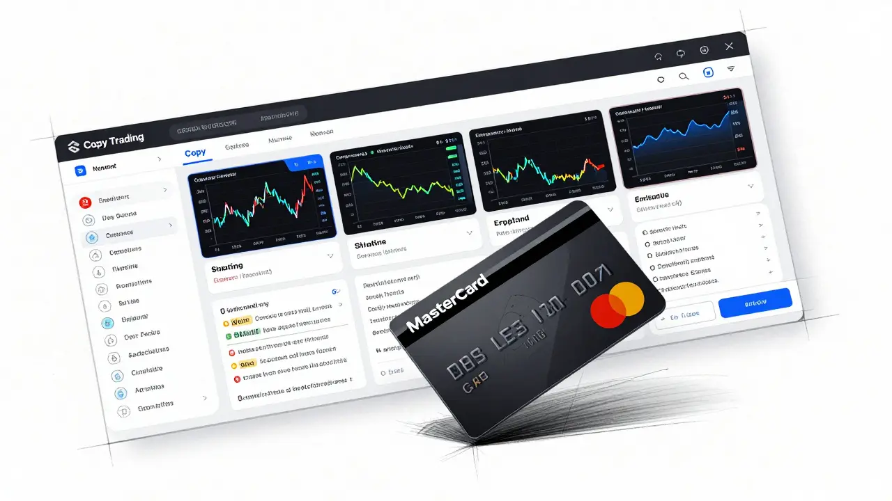 Industrial design sketch of a crypto trading dashboard and a crypto-powered Mastercard.