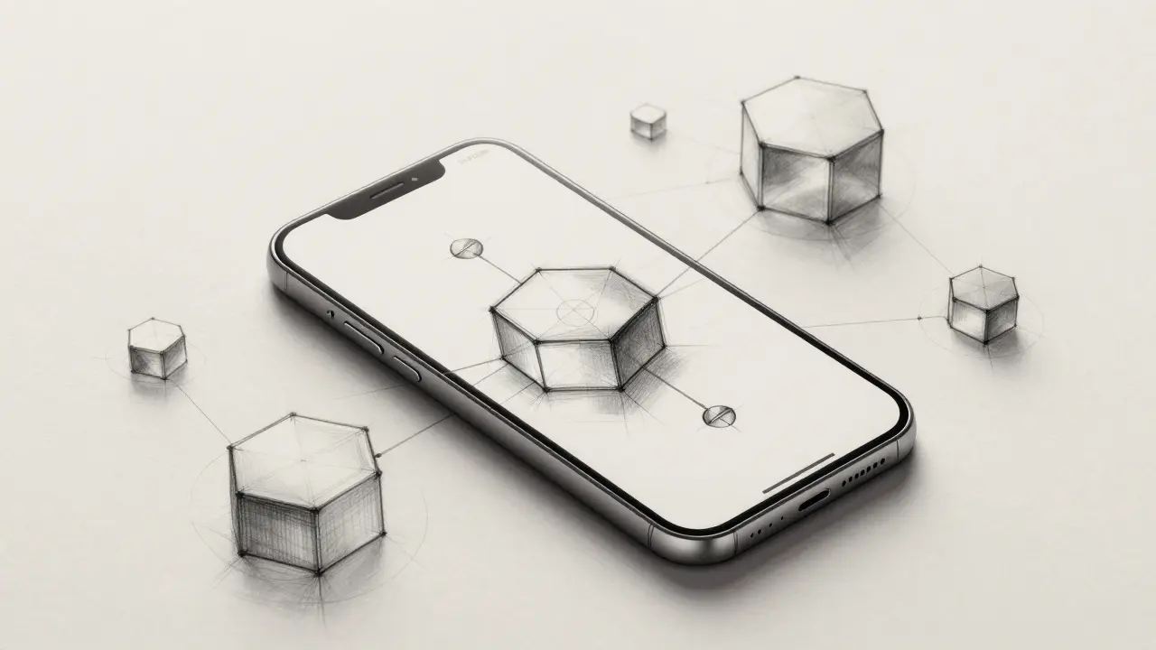 Technical drawing of mobile wallet and blockchain network connections