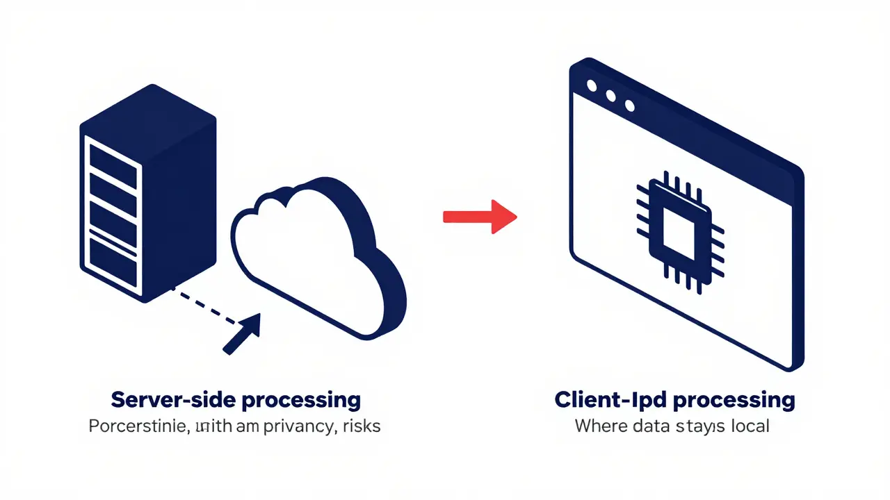 Comparison sketch of server-side vs client-side file processing methods