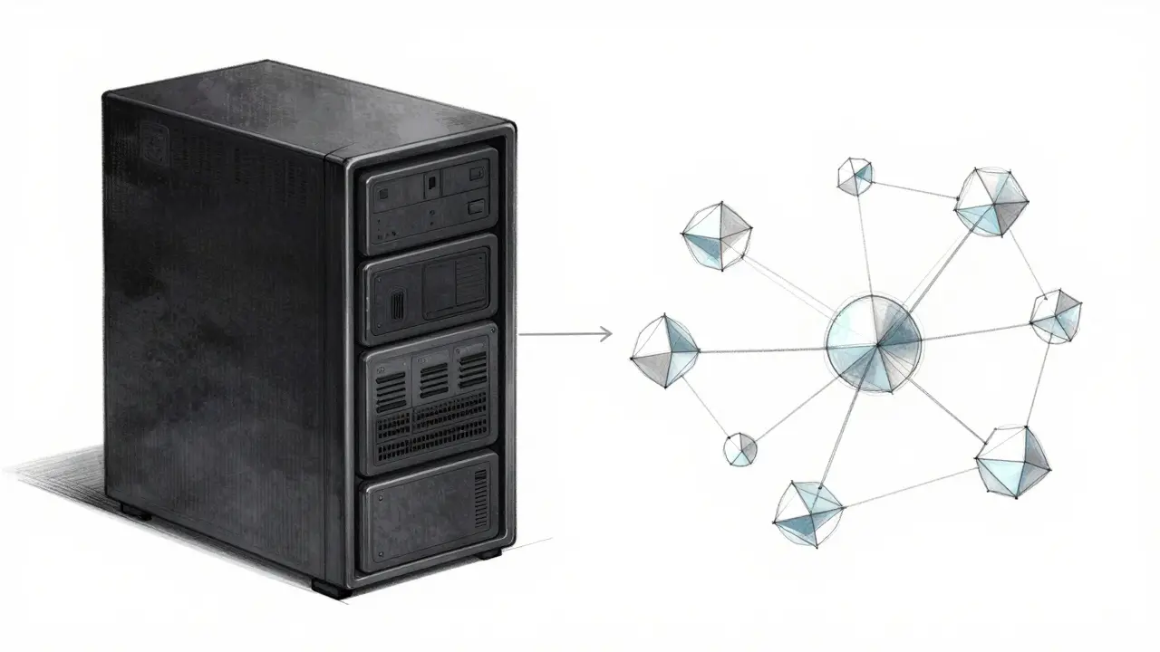 Design sketch contrasting centralized and decentralized security