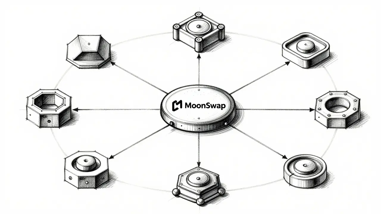 Design sketch illustrating cross-chain asset flow in Polkadot ecosystem