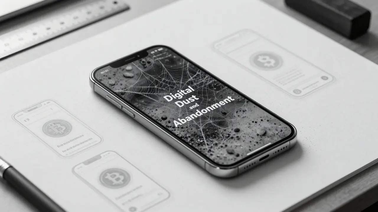 Design sketch of a dusty smartphone symbolizing abandoned tech