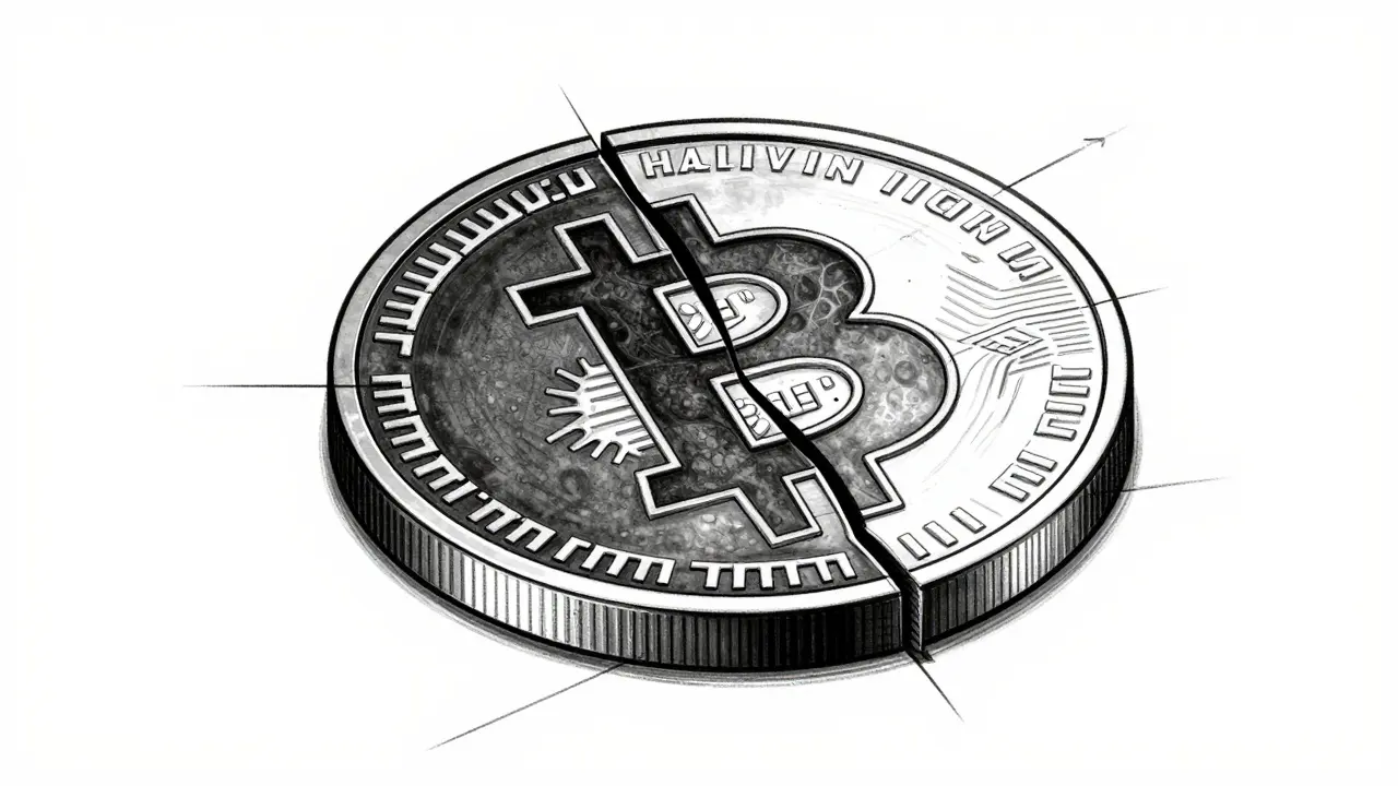 Design sketch of bitcoin halving splitting a token in half