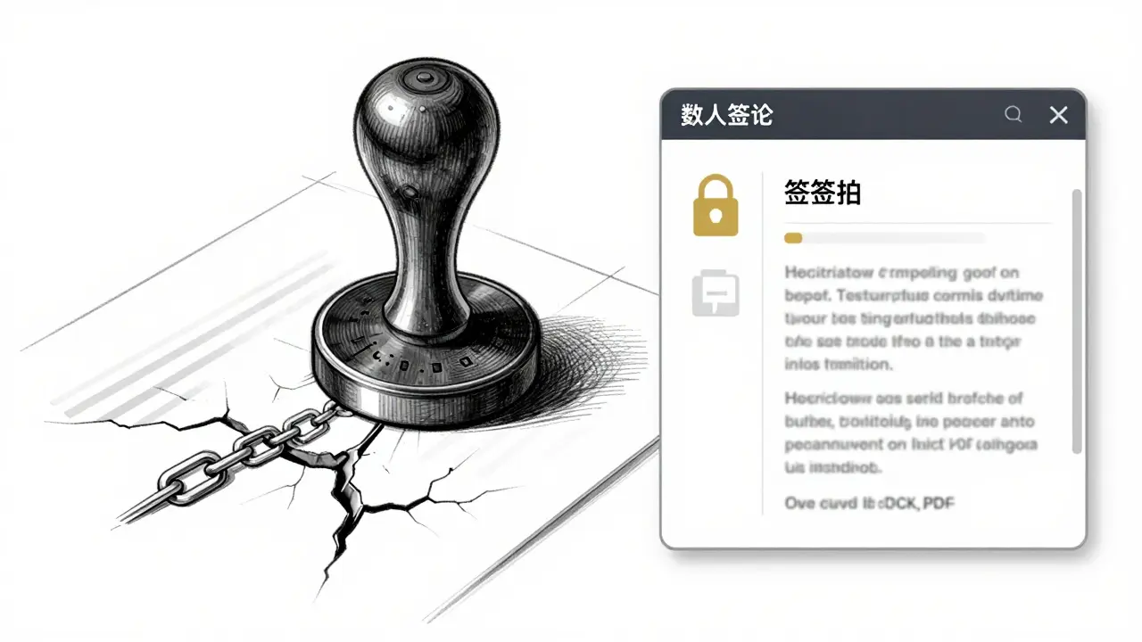 Design sketch showing broken digital signature after metadata removal