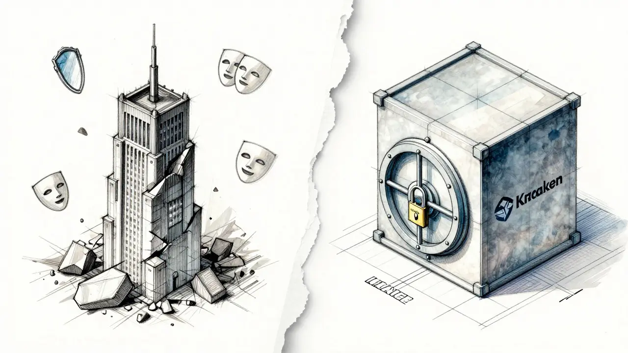 Sketch comparing scam platform to secure vault