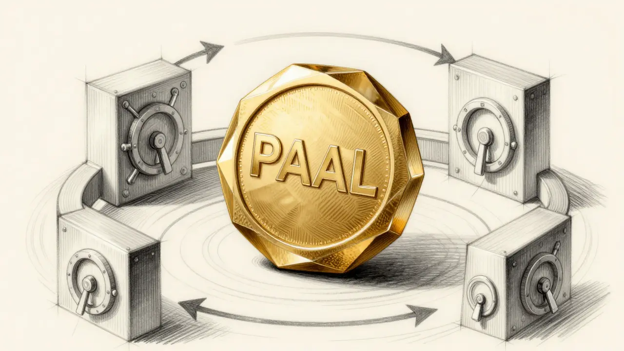 Conceptual sketch of PAAL token with staking vault architecture
