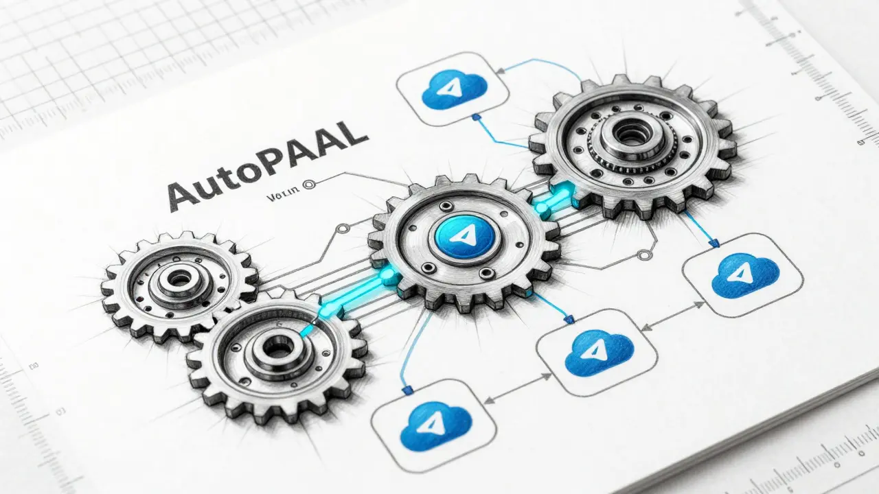 Design drawing of AutoPAAL automation gears and cloud workflows