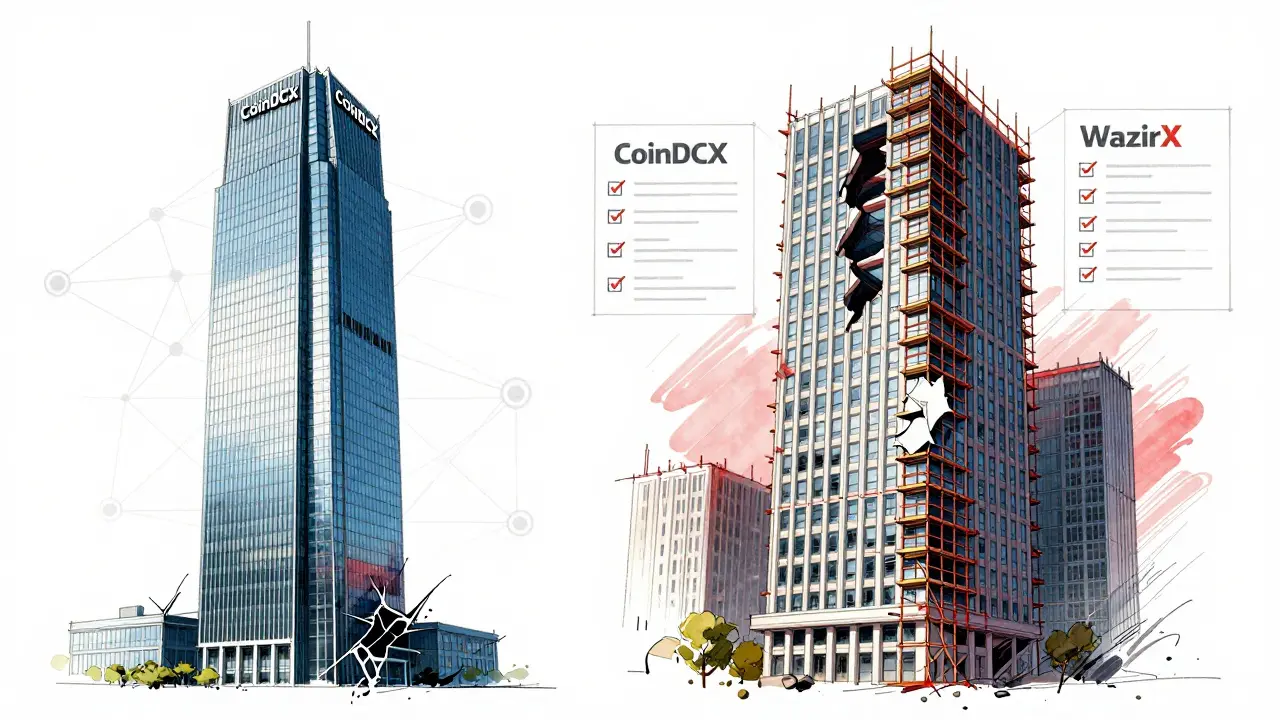 Design sketch comparing CoinDCX and WazirX security statuses