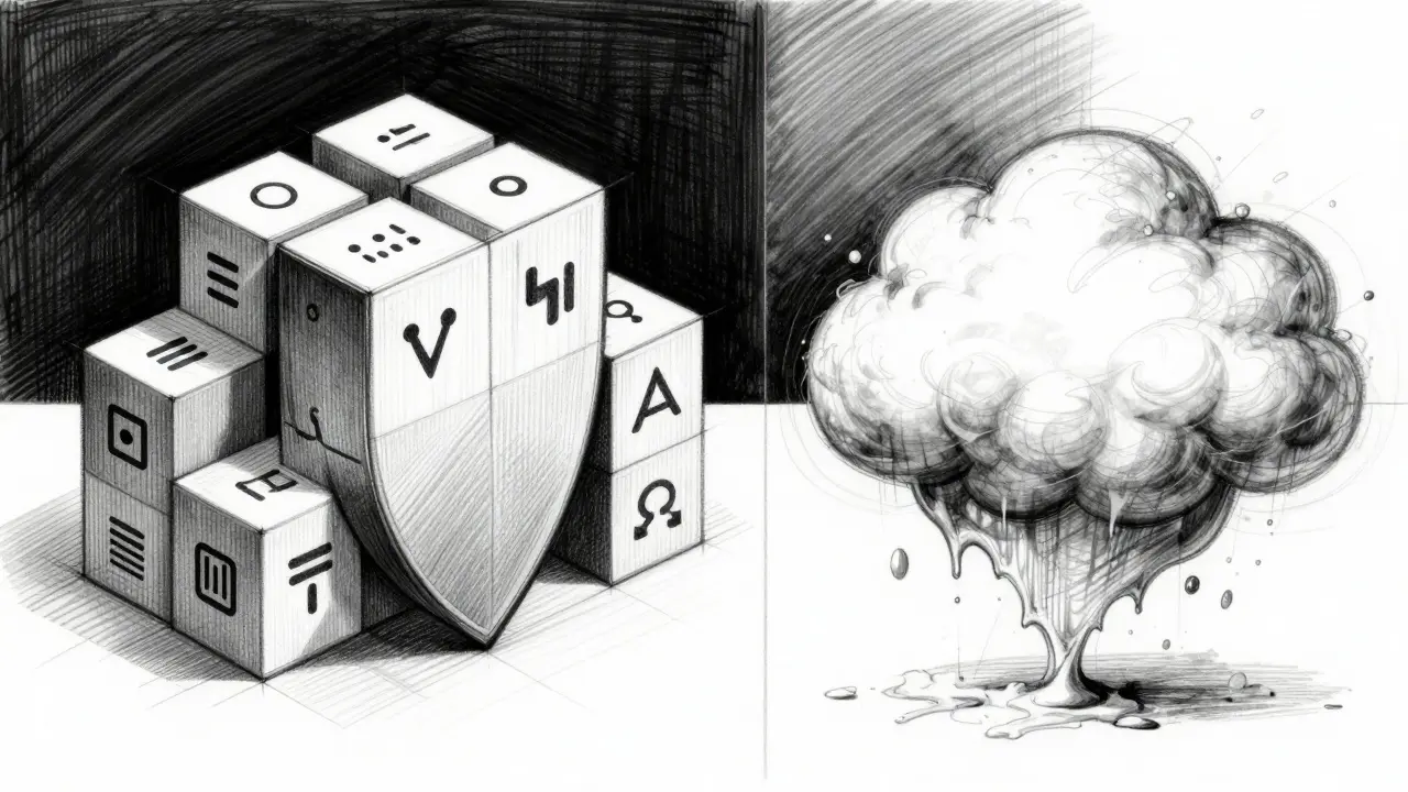 Design sketch comparing secure vs unsafe crypto structures