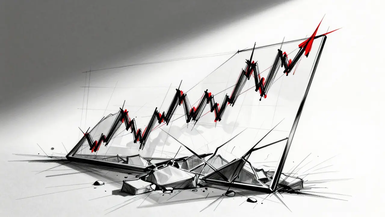 Design sketch of a shattered price chart symbolizing volatility
