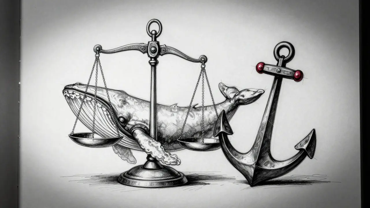 Design sketch of an anchor weighing down a delicate scale