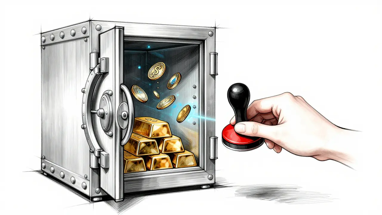 Design sketch of bank vault confiscating crypto