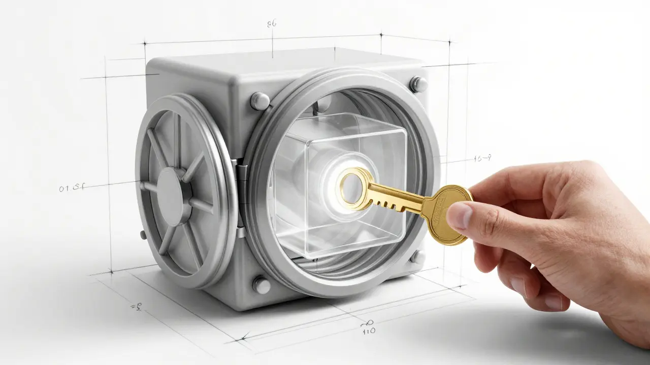 Design sketch of hand unlocking an encrypted digital vault