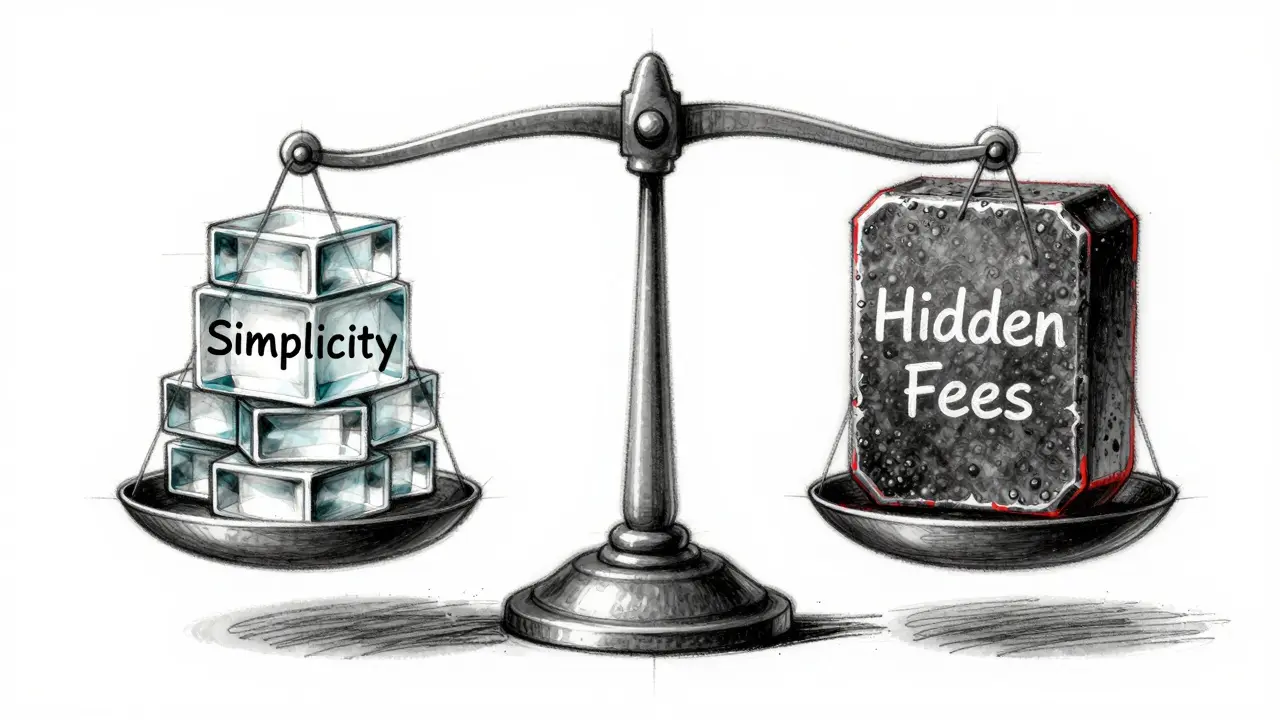 Sketch illustrating hidden fees vs simplicity