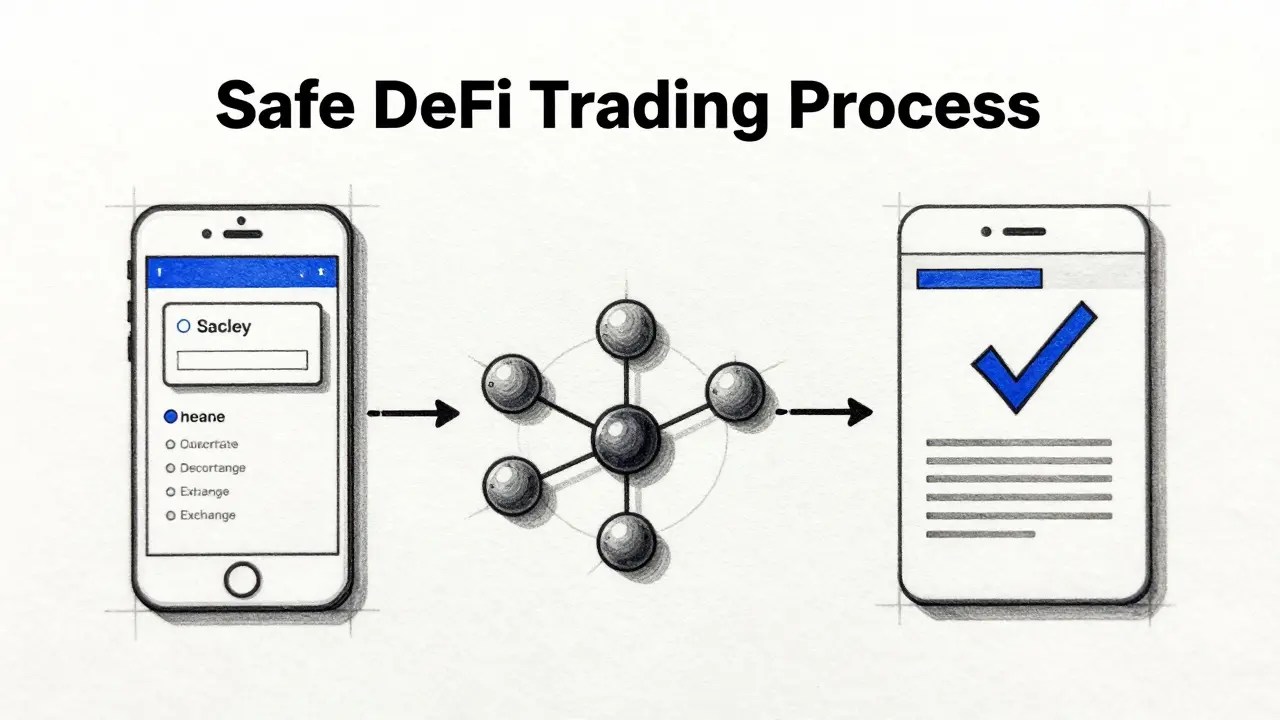Sketch of safe DeFi trading steps