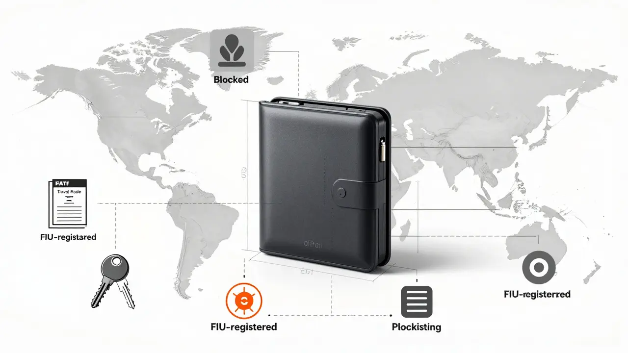 Technical drawing of a hardware wallet and secure network connections