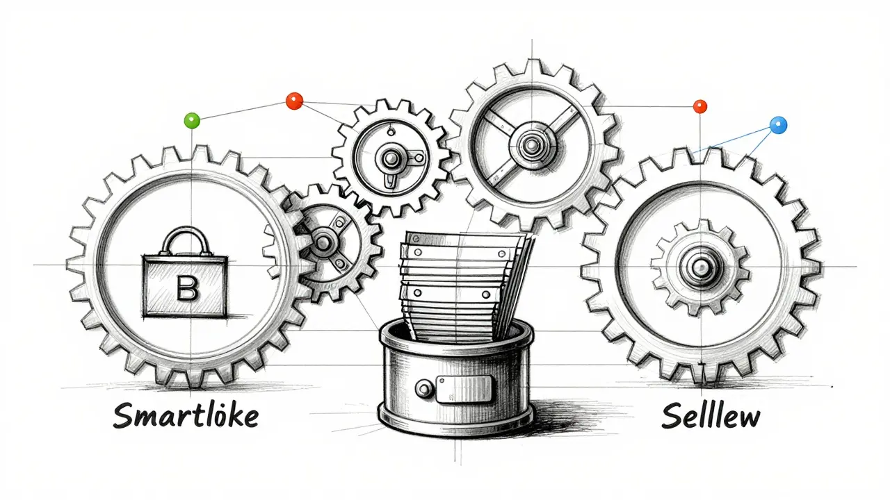 Technical drawing of decentralized escrow mechanics