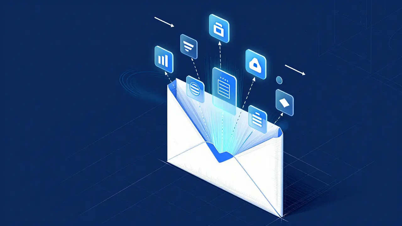 Technical sketch of letter data moving through blockchain nodes