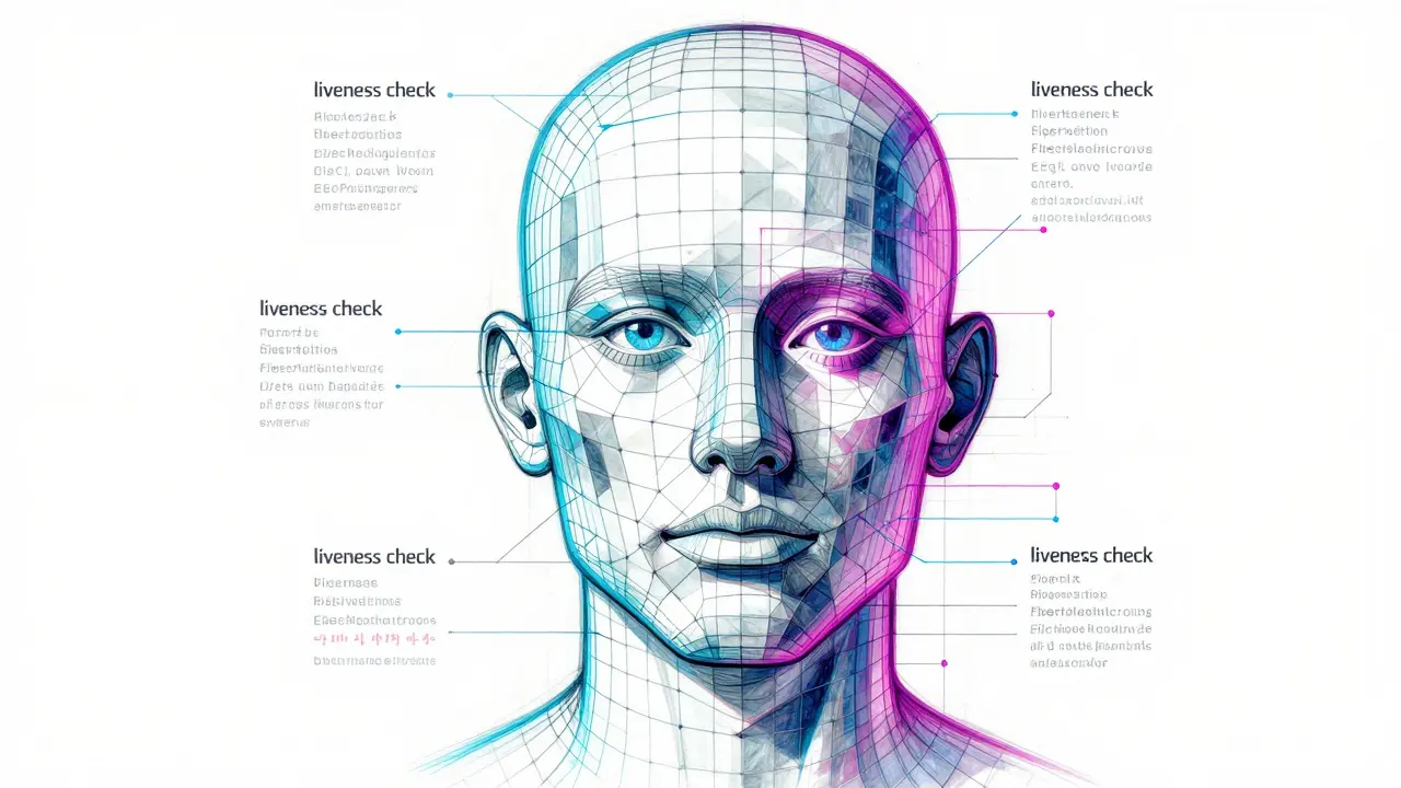 Wireframe face analysis diagram for AI deepfake detection