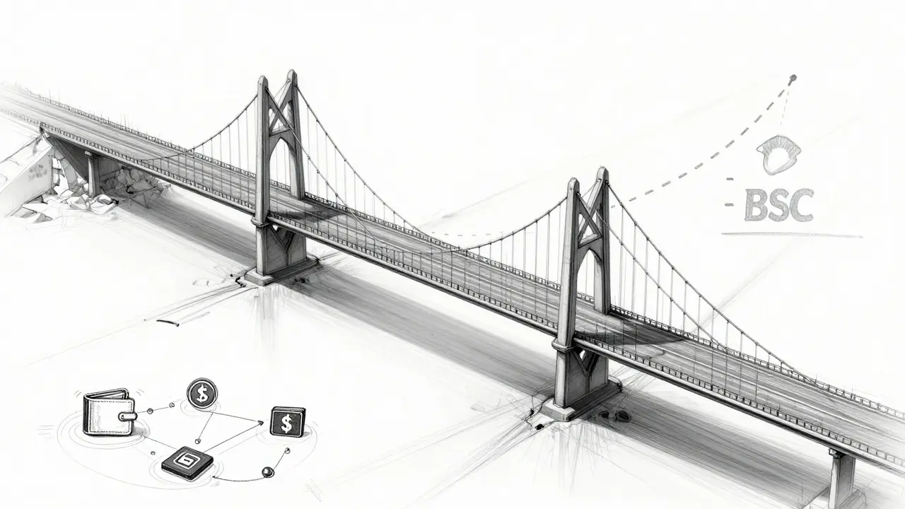 Blueprint sketch of a bridge fading into dashed lines