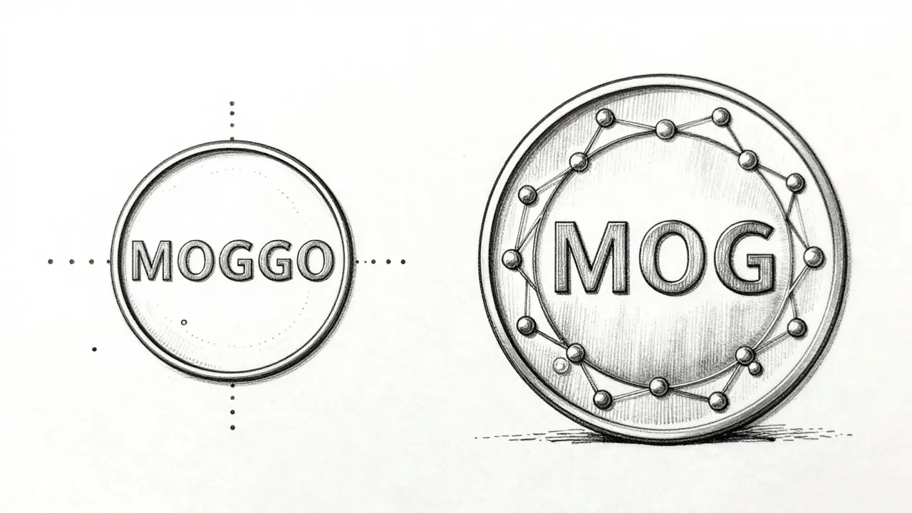 Comparative design sketch of MOGGO vs Mog Coin tokens