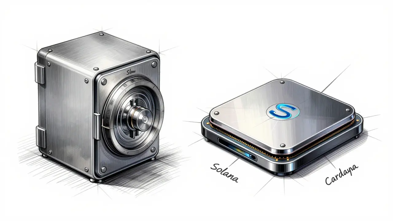 Comparative product sketches of different blockchain architectures as futuristic devices