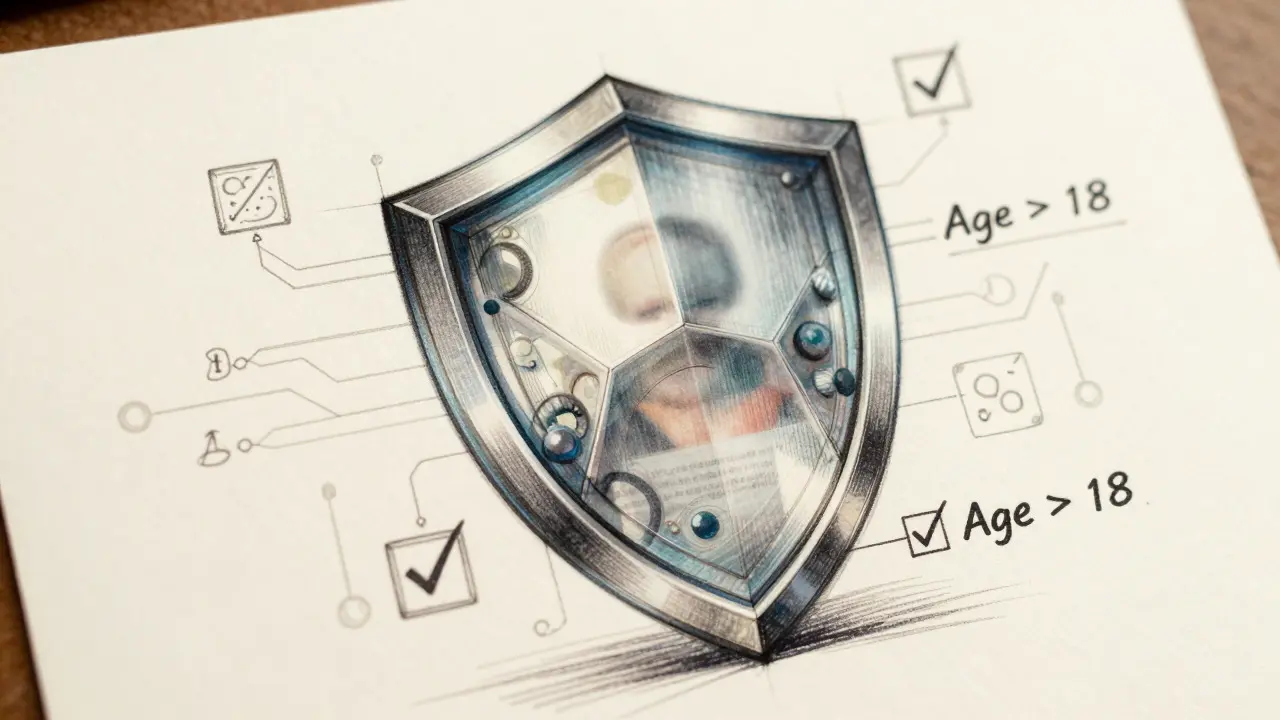 Conceptual sketch of a zero-knowledge proof privacy shield with hexagons